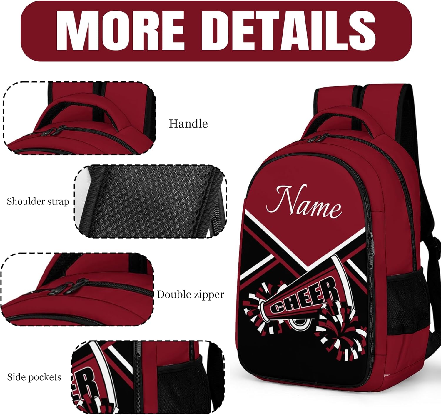 Personalized cheer backpacks for cheerleaders，Cheer backpacks with names, Cheer stuff for Cheer Team (Wine Red)