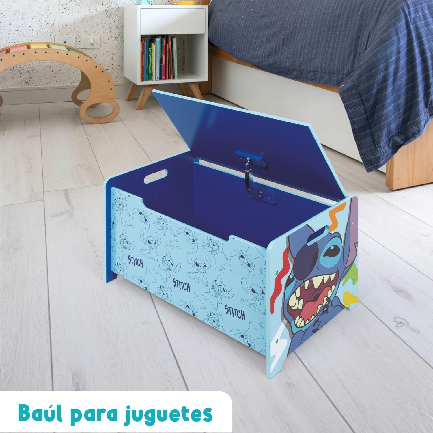 ARDITEX – Spielzeugtruhe aus Holz Stitch – 62,5x40x37 cm – Farbe Blau – Ideal zum Aufbewahren von Spielzeug, Kleidung oder Gegenständen im Kinderzimmer