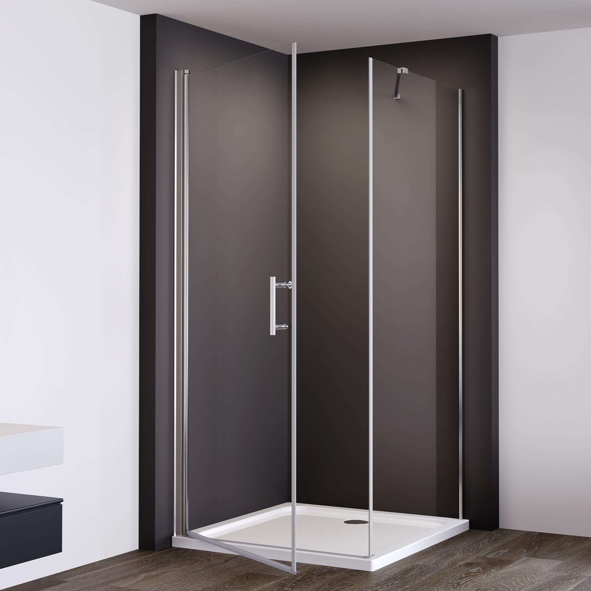 IMPTS Duschkabine 90x90 cm Eckeinstieg Duschabtrennung Duschtür mit Seitenwand, Pendeltür aus 6mm ESG Sicherheitsglas mit Nano-Beschichtung, Höhe 195 cm,OHNE Duschwand und Ablaufgarnitur