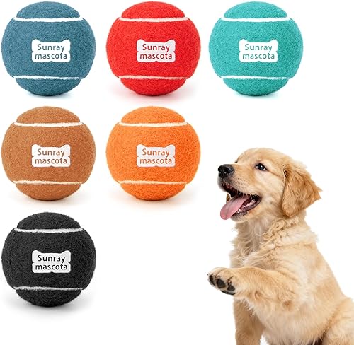 Pelotas de tenis para perros de 2.5 pulgadas, paquete de 6 unidades, rebote silencioso, núcleo de goma resistente, juguetes duraderos para jugar en