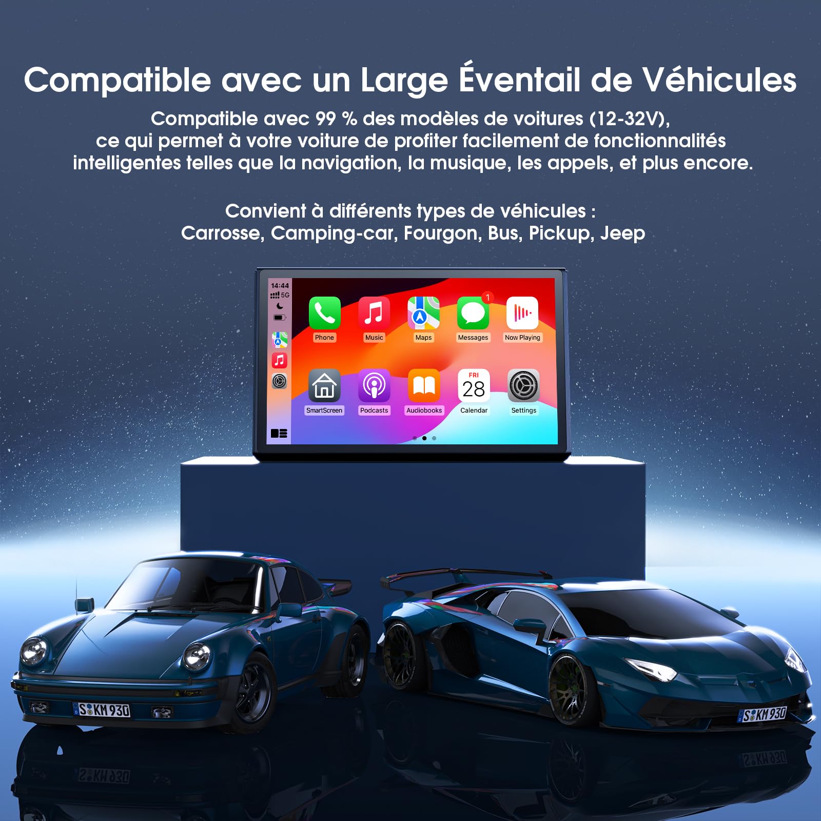 Avylet Écran 7'' A-pple Carplay Voiture, Android Auto sans Fil Tactile Portable, Navigation GPS, Contrôle Vocal Google/Siri, Radio Bluetooth, AUX/FM, Mirror Link, OTA