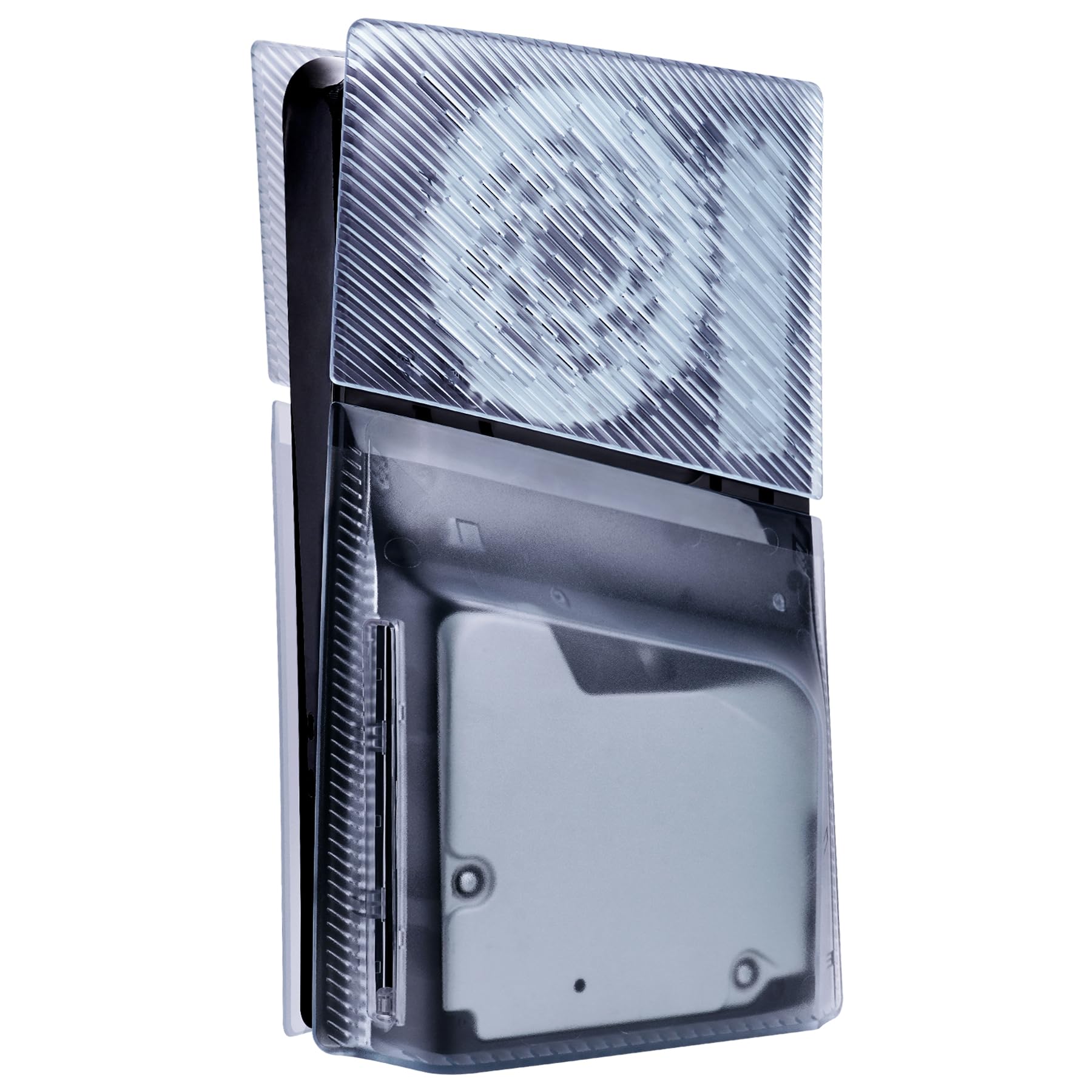 eXtremeRate eXcover Case für ps5 Slim Disc Edition Konsole, Kratzfest Seitenplatten Faceplate mit Kühlung-Ventil Schutz Abdeckung, Ersatz Full Shell für ps5 Slim Disc Console-Clear Gletscher Blau