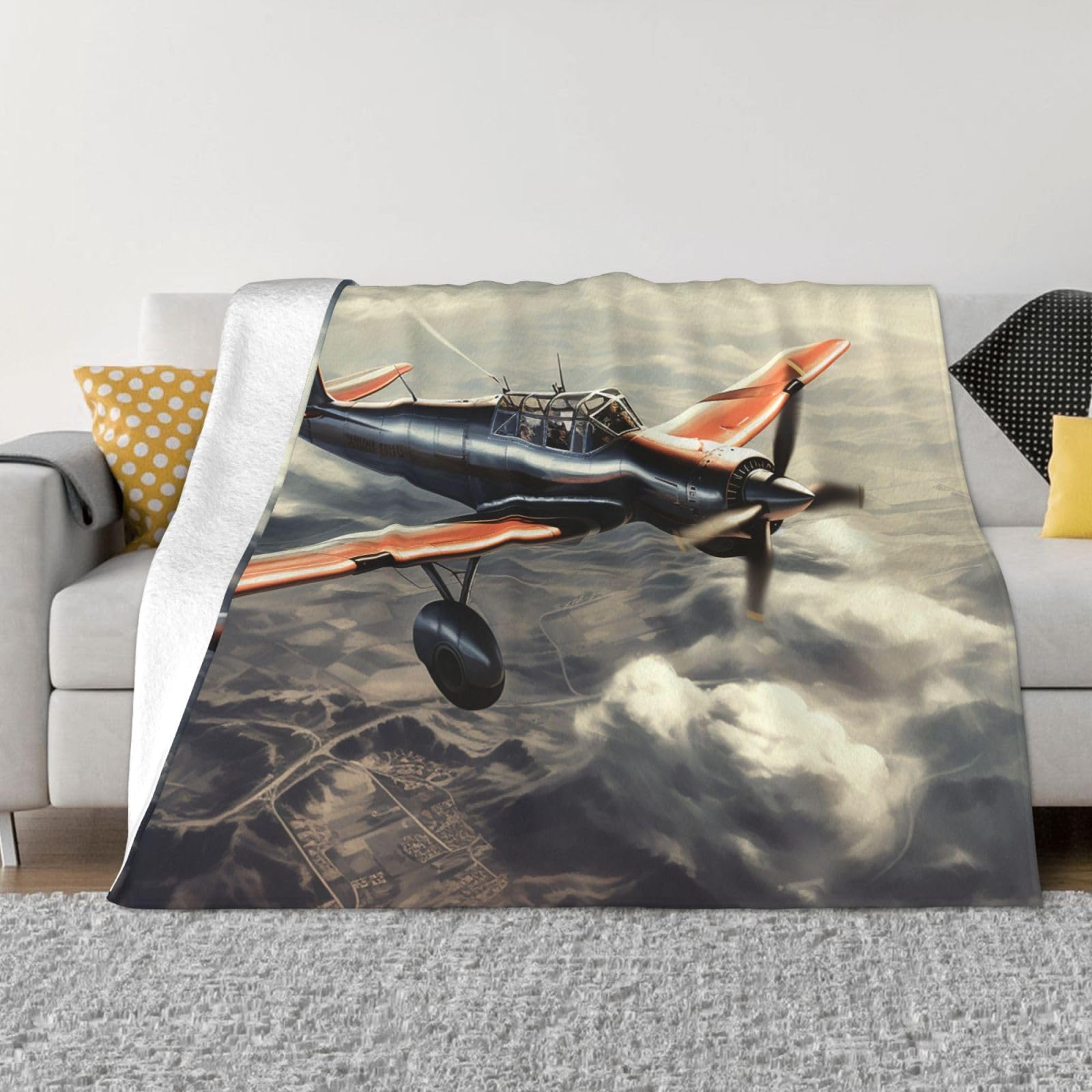 FodPand Retro Airplane Fleece Blanket 60"x50" Lightweight Warm Throw Blanket for Bed Couch Cozy Air Conditioning Quilt All Seasons Decorative Fuzzy Blankets Gifts for Women Men