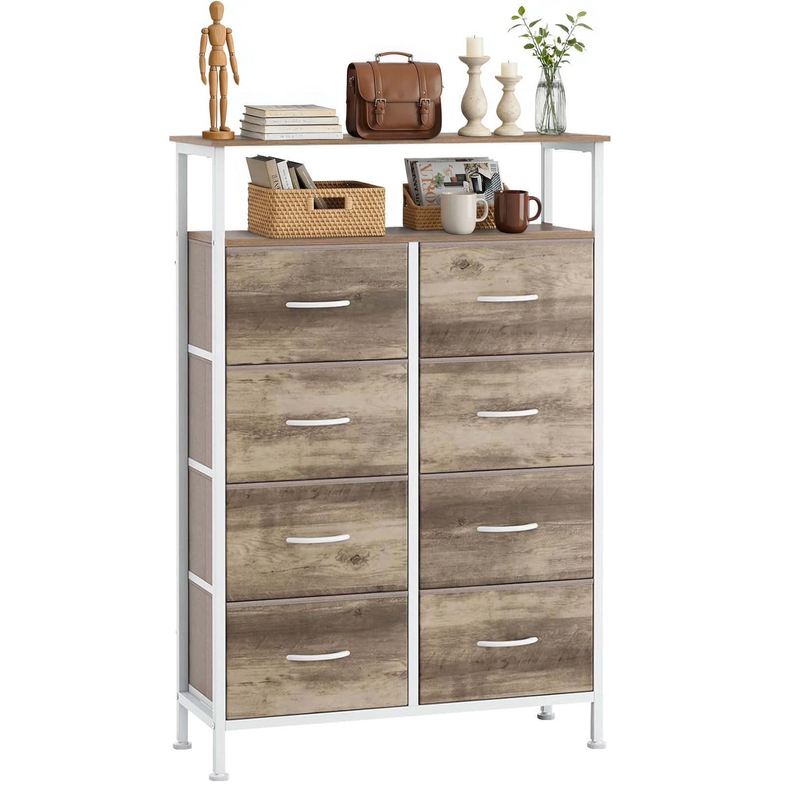 SageNest 8 Drawers Dresser with Open Shelf, 46" Tall Storage Organizer Chest of Drawer with Wooden Top, Sturdy Metal Frame for Bedroom, Hallway,