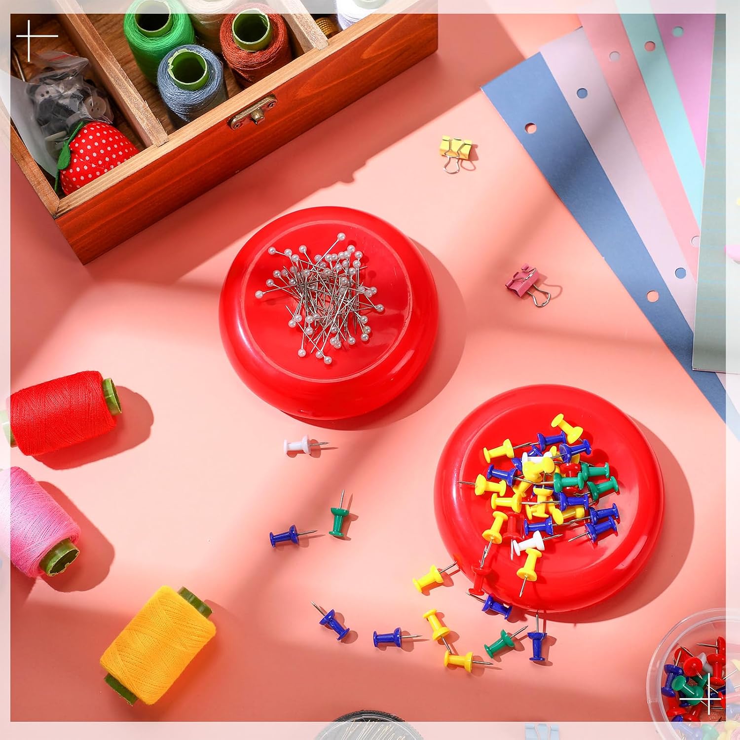 Waydress 2 Pcs Magnetic Pin Cushion Holder, Red