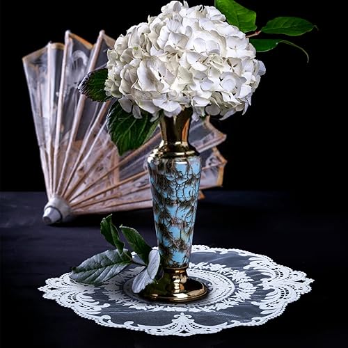 Miniatura 5 de Paquete de 6 manteles individuales de encaje estilo francés retro, tapetes redondos de encaje para mesas, tapete bordado, tapetes de ganchillo