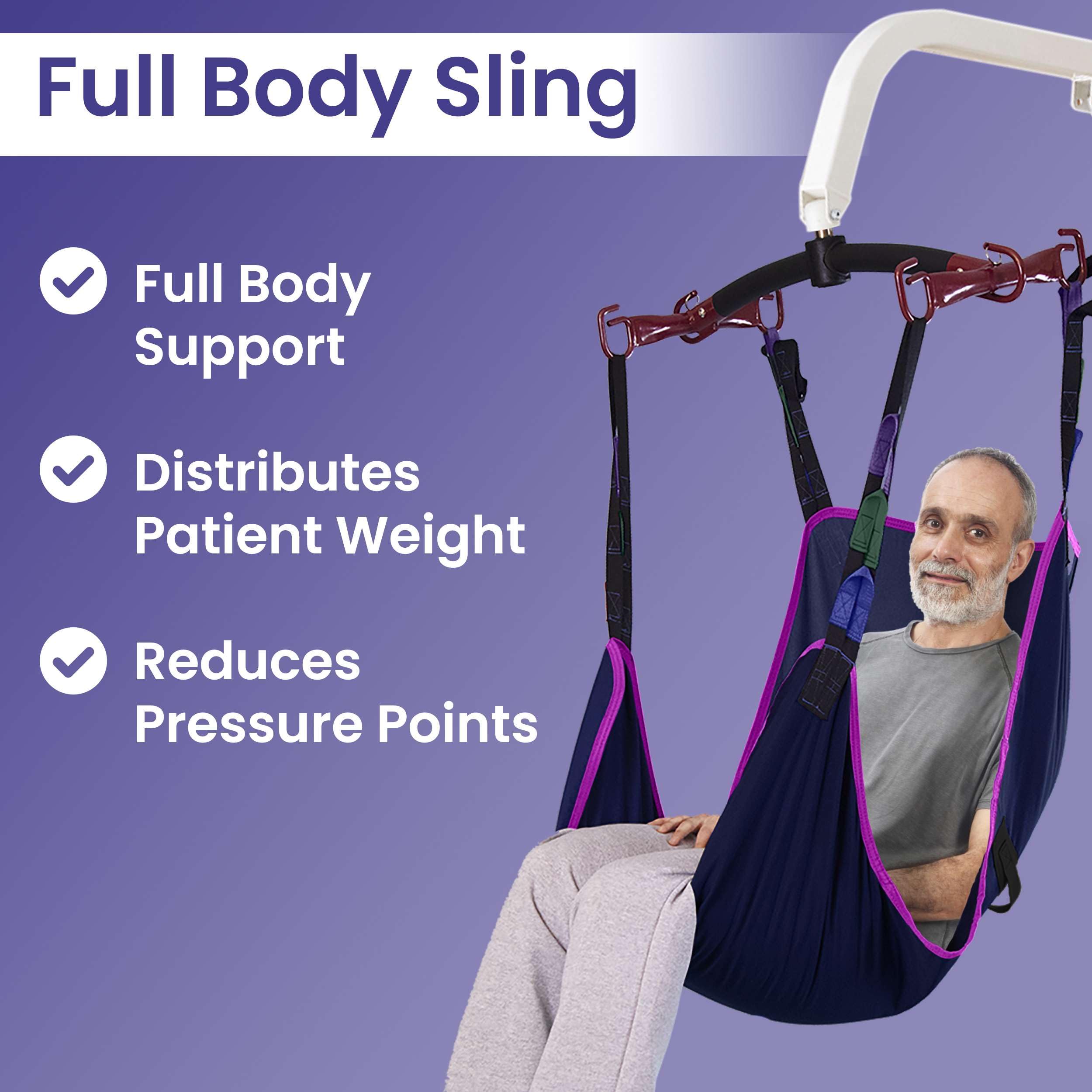 Medacure Eslinga de elevación de cuerpo completo para pacientes, compatibilidad universal, eslinga de transferencia de poliéster bariátrico grande para Hoyer, ProHeal, Invacare, Drive y otros