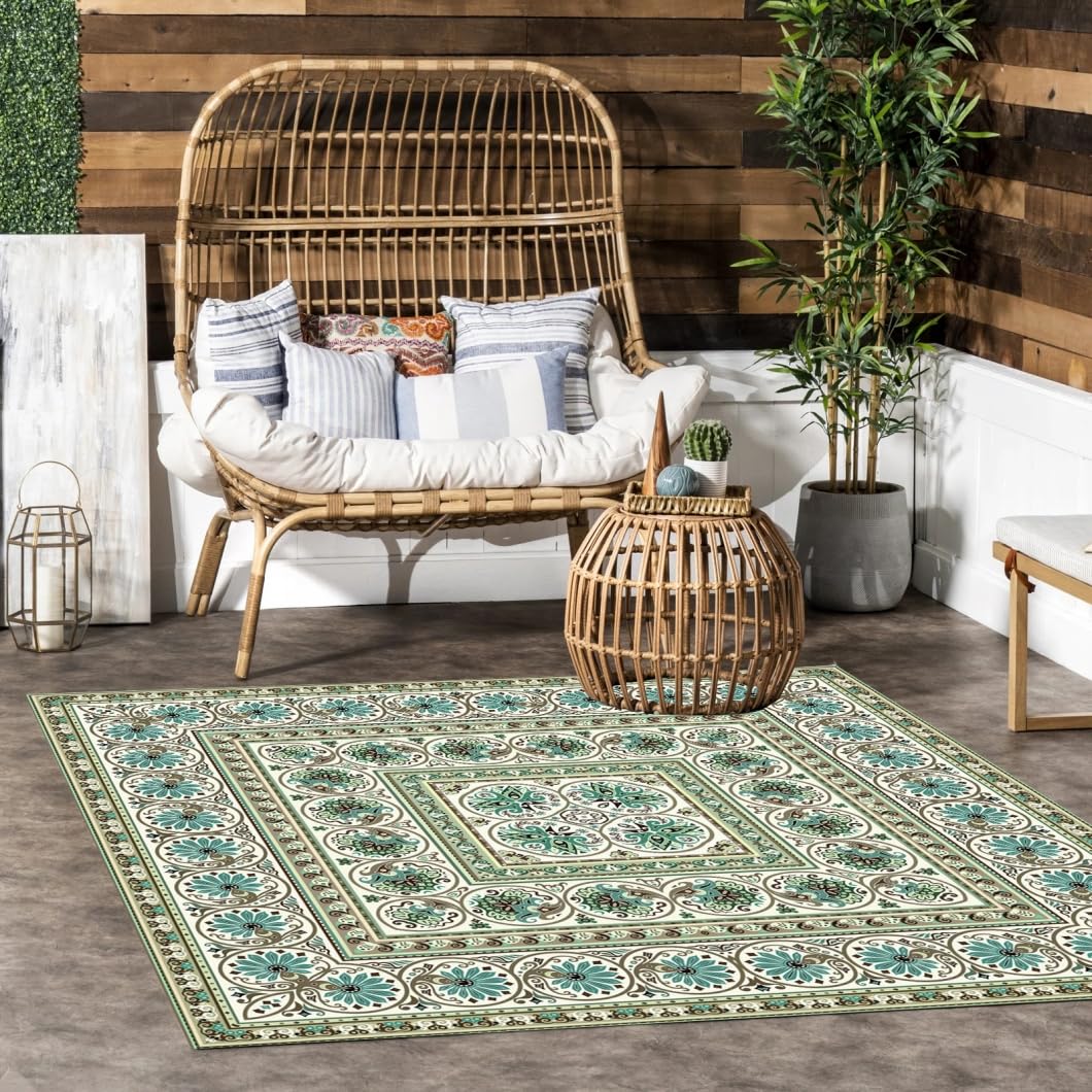 Amazon.com: Classical Floral Area Rug 10x10 Green Vintage Paisley