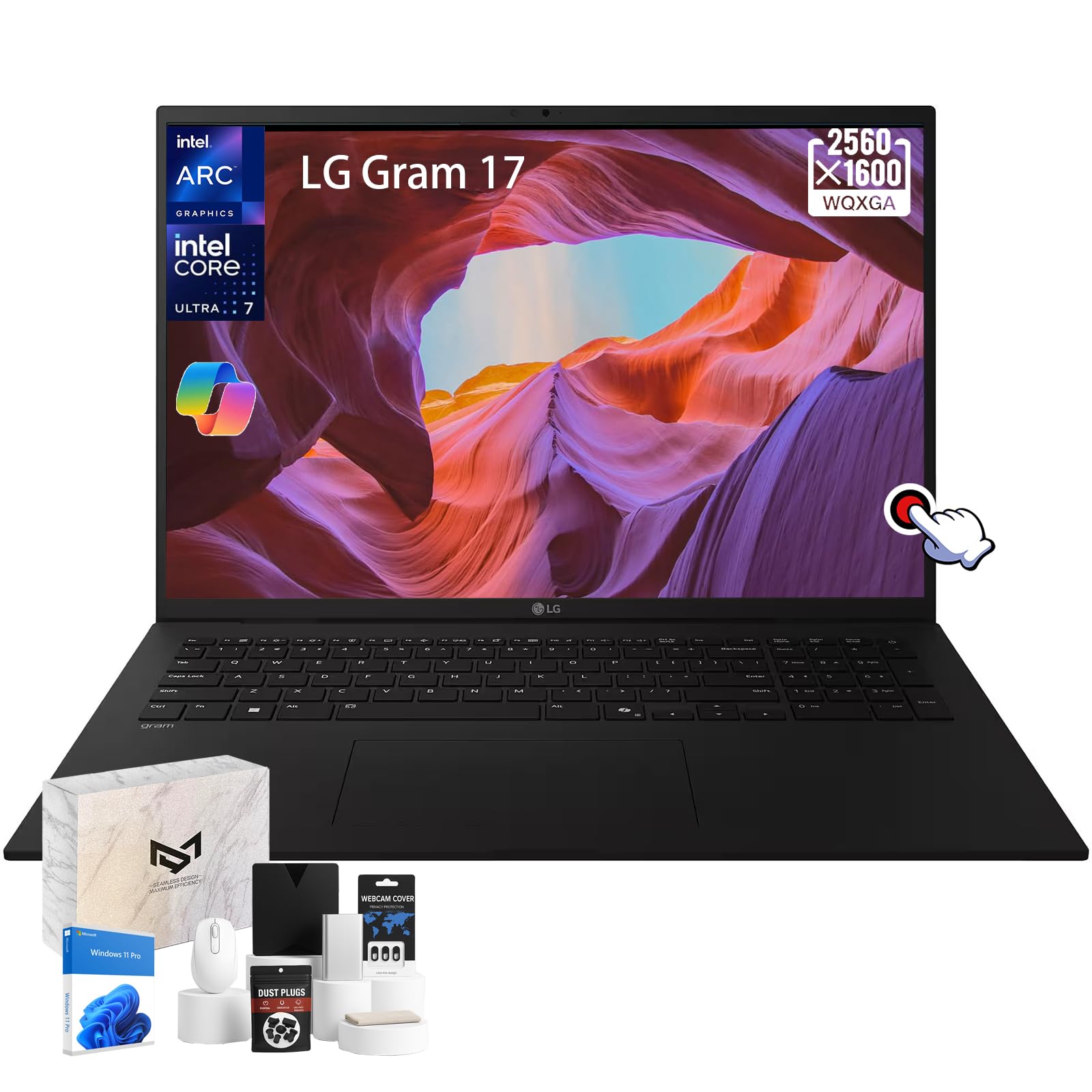 2025 LG Gram 17 Touchscreen Laptop - 17" Touch Display, Intel Ultra 9 288V, Intel Arc, Wi-Fi7, Backlit KB, Copilot+ PC, Lightweight, Long Battery Life, Win 11 Pro, 32GB RAM, 4TB SSD, Accessories