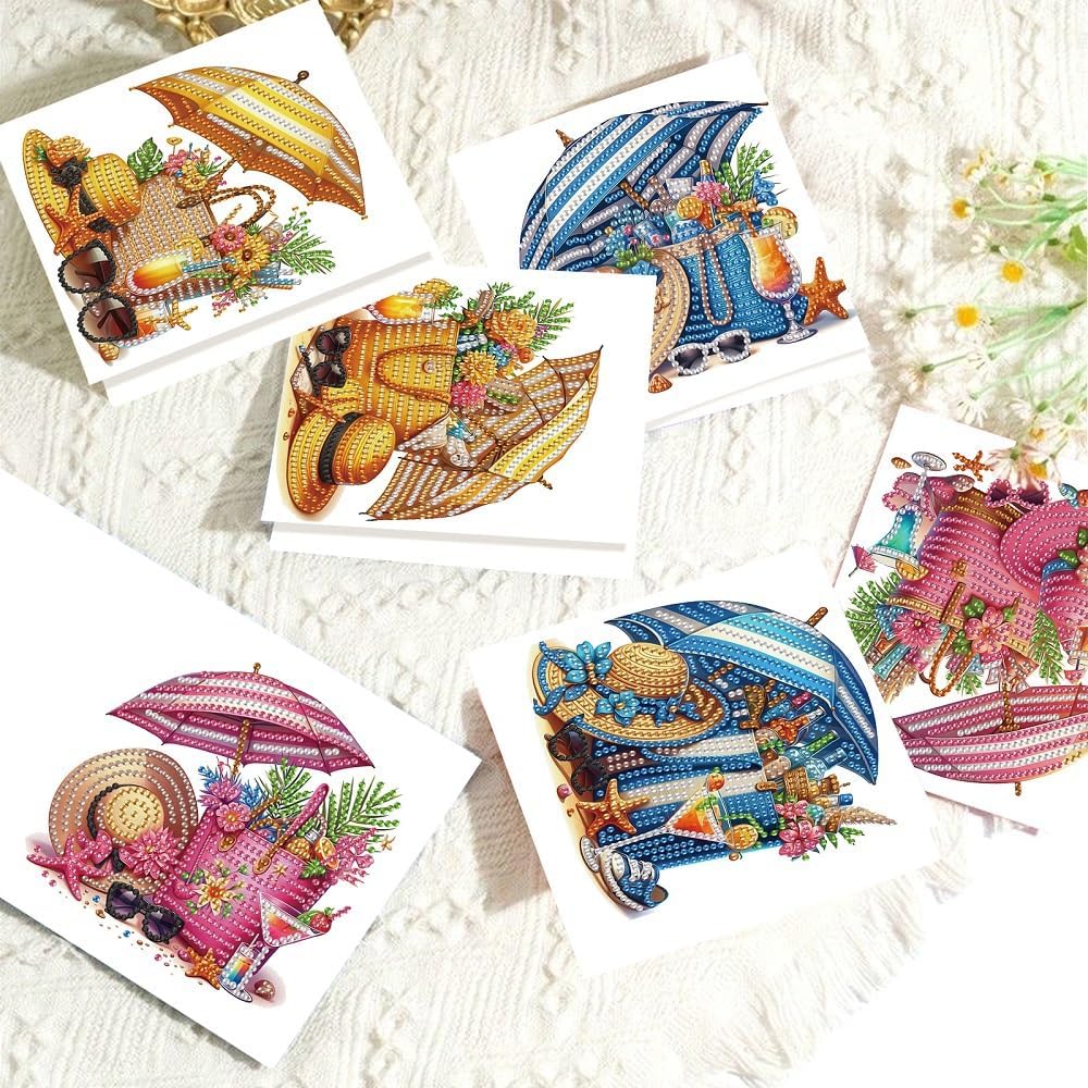 LazyFold 6Pcs DIY Diamond Art Painting Greeting Cards with Envelopes, Vacation Theme All Occasion Note Card Kit for Women, Handmade Thank You Birthday Friendship Cards Gift image 5