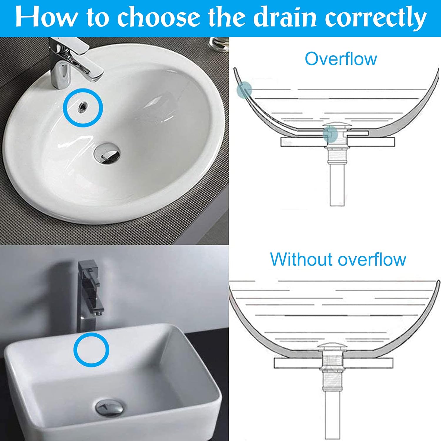 iFealClear 2 Pack Pop Up Drain Stopper with Overflow, Push and Seal Pop Up Drain Stopper for Faucet Vessel, Anti-Explosion & Anti-Clogging pop up Plunger Bathroom Sink Drain Assembly, Polished Chrome