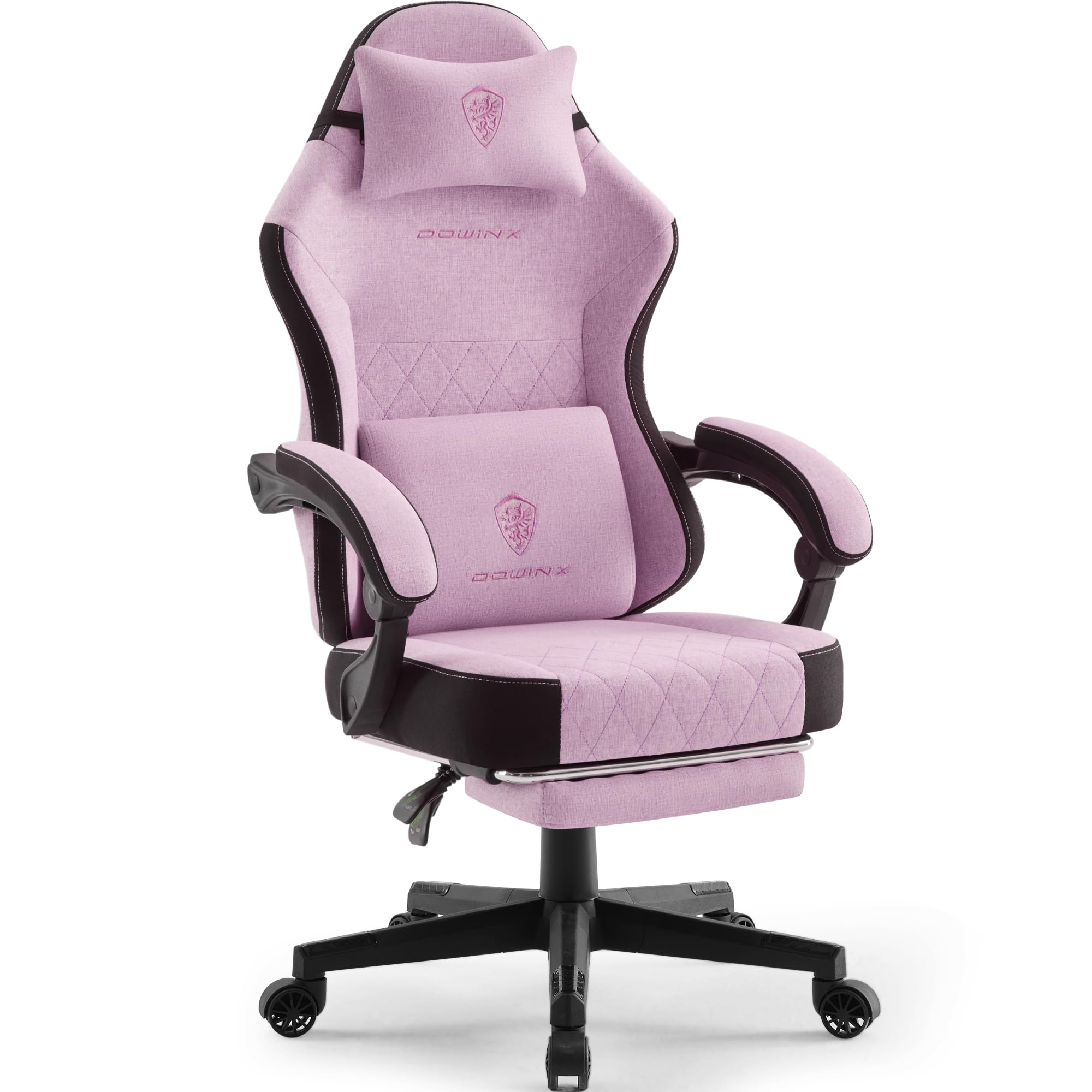 Dowinx Chaise de Gaming en Tissu avec Coussin de Printemps, Soutien Lombaire et Repose-Pieds pour Adultes, Fauteuil de Jeu Ergonomique, Grand et Haut, pour Jeux de Bureau, 135 kg, Rose