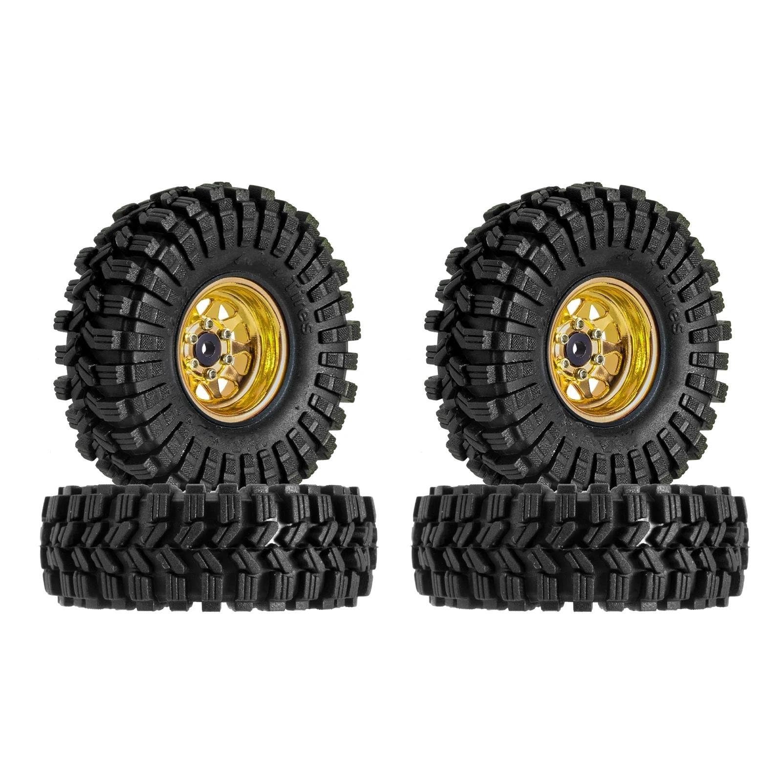 Neumáticos RC para Axial para SCX24 FMS FCX24 TRX4M 1/18 1/24 RC Crawler Car -3,78 Mm Offset 1,0 "Beadlock Llantas Juego De Neumáticos Neumático Goma(Yellow)