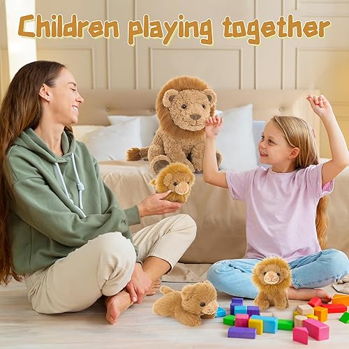 Miniatura 9 de Tezituor Animales de peluche de dragón de doble cabeza, juego de 5 juguetes de peluche de dinosaurio, mamá dragón con 4 dinosaurios bebés en el