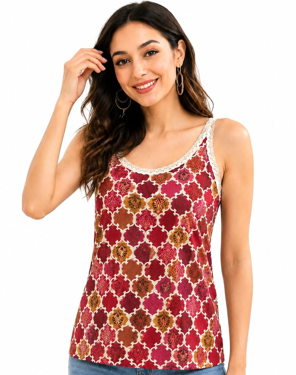 monika bansal Women's Printed Sleeveless Camisole Top with Lace Strap | Round Neck Casual Summer Tank Top-picture-44