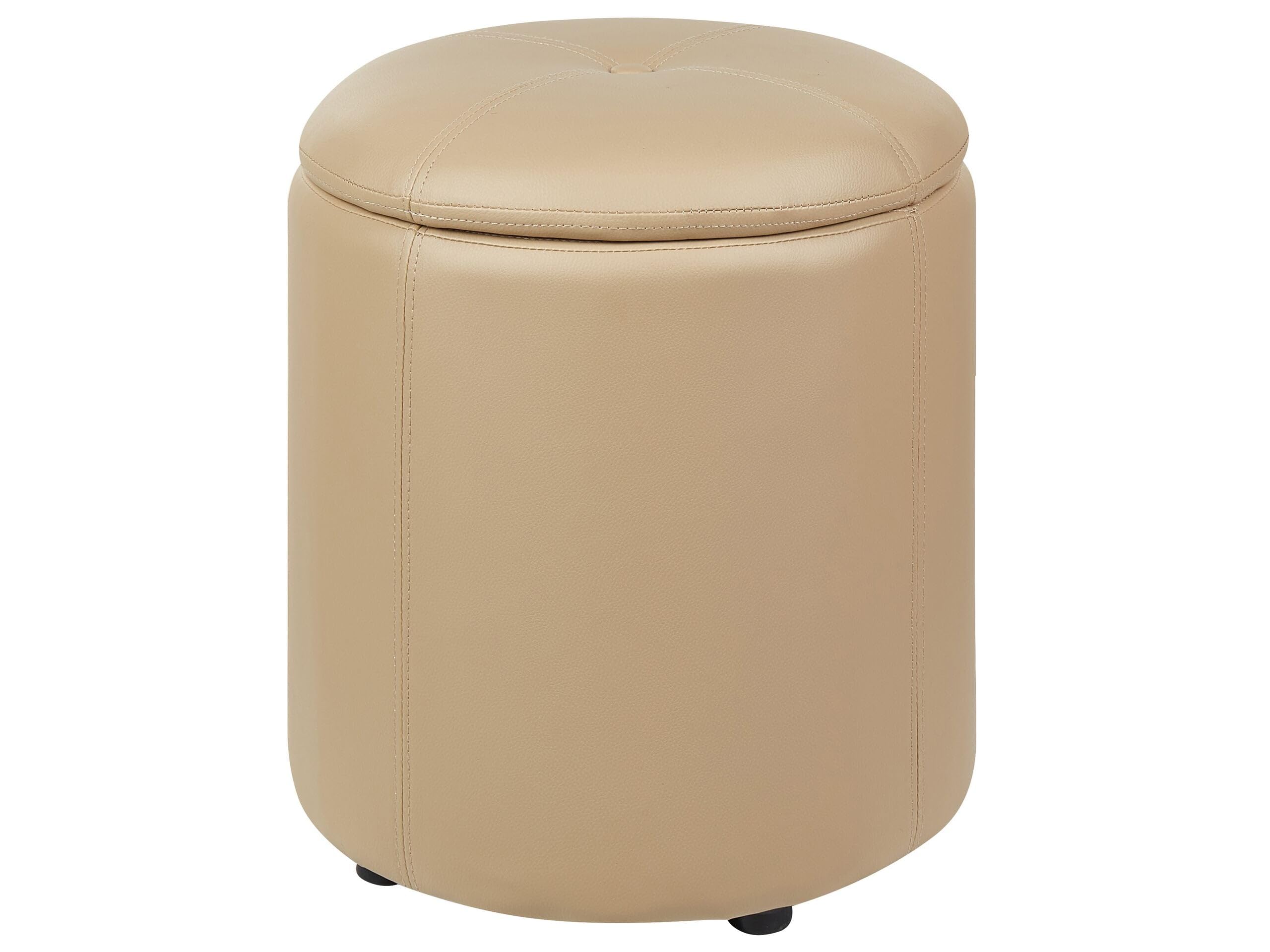 Beliani Modern Faux Leather Round Pouffe Stool Beige Living Room Bedroom Maryland
