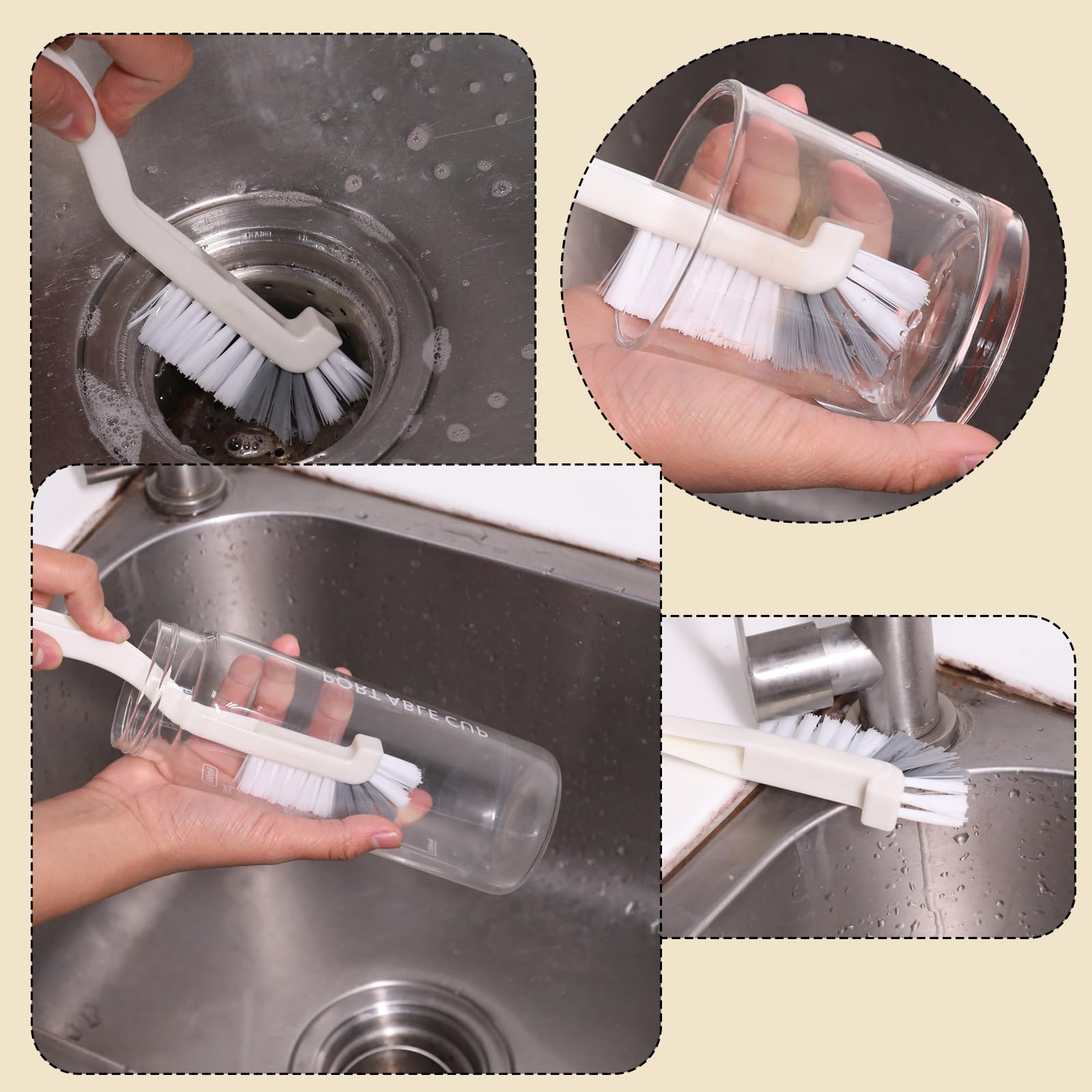 Cepillo de limpieza de cocina, cepillo de limpieza en ángulo recto, cepillos de limpieza de platos para fregadero, esquinas de borde de platos domésticos, limpieza de grietas de espacio pequeño con