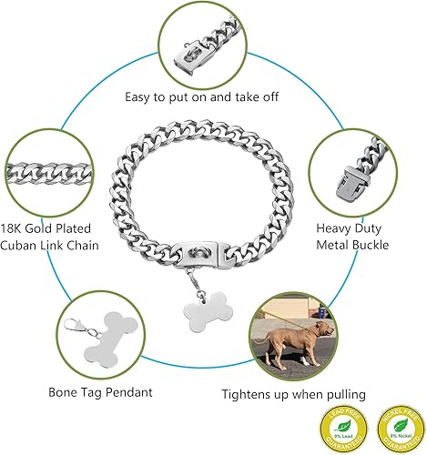 Miniatura 3 de Collar de perro de cadena de plata para cachorros, niñas y niños, collares para perros pequeños, medianos y grandes, collar de perro sin tirones