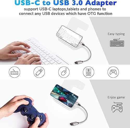 Miniatura 4 de Adaptador USB-C a USB 3.0, paquete de 4, cable OTG trenzado de nailon tipo C 3.1 USB C macho a USB A 3.0 hembra conector para iPhone15, iPhone15