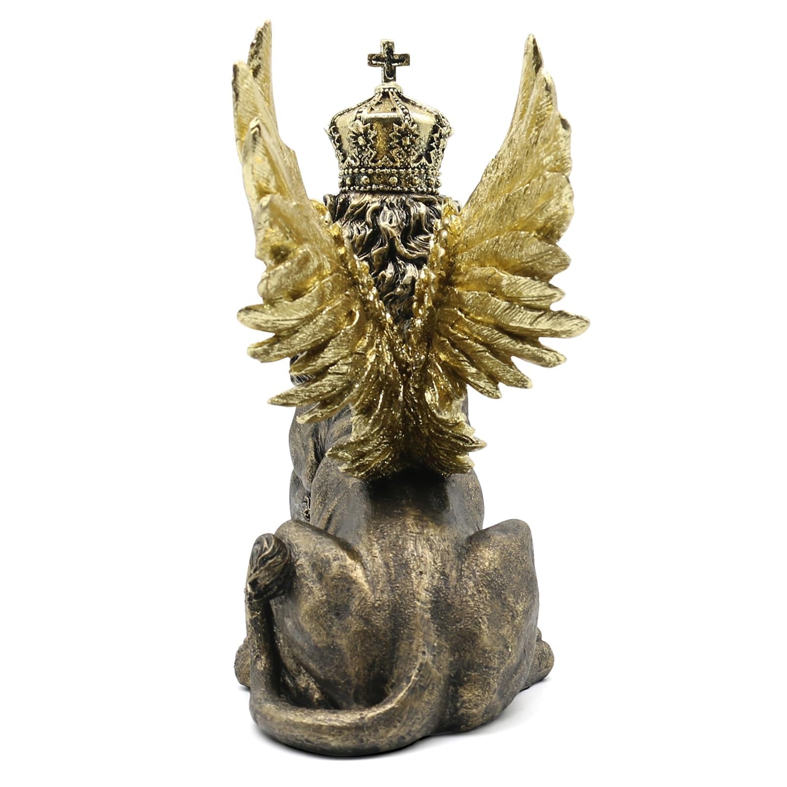 Dekoracja rzeźby anioła lewa, statuetka króla lewa, zwierzę kreatywna ozdoba na biurko do domowego biura salonu, żywica dł. 28 cm