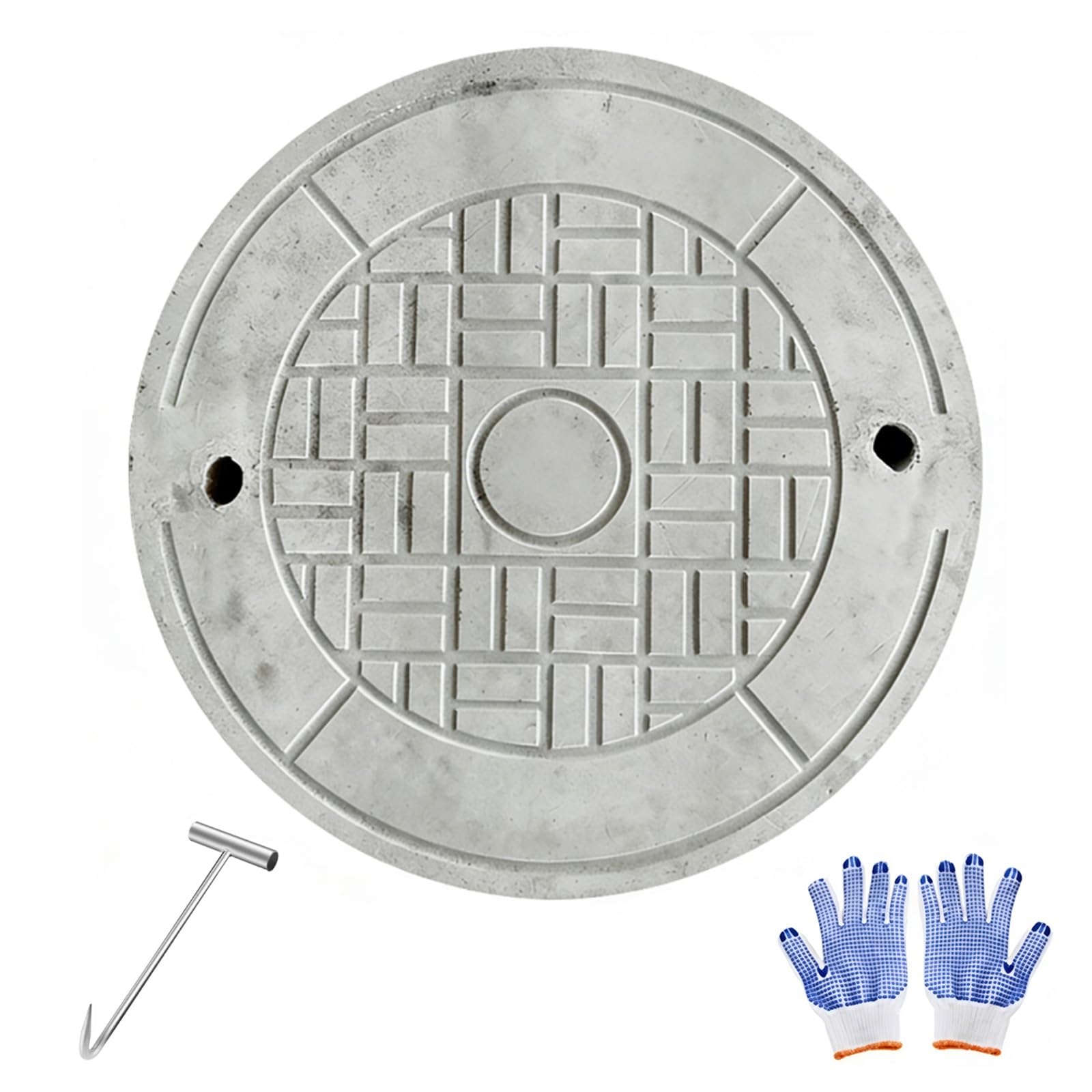 Coperchio Del Tombino Rotondo con Gancio, Chiusino Pozzetto per Fosse Settiche in Fibrocemento d'Acciaio per Vialetti, Capacità di Sovraccarico D400(50cm/20in)