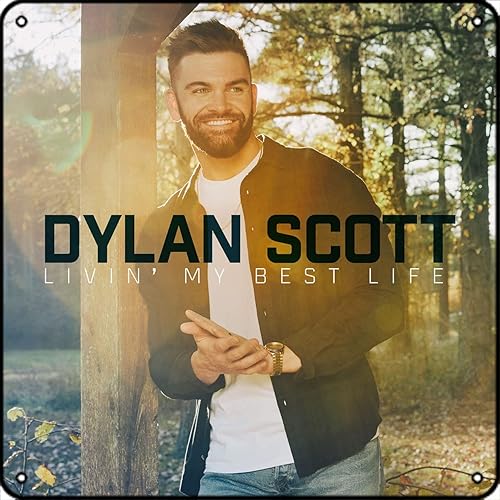 Muecddoa Letreros de metal musicales retro  Dylan Scott (Living My Best Life) Póster de portada de álbum  Cartel de lata vintage divertido para