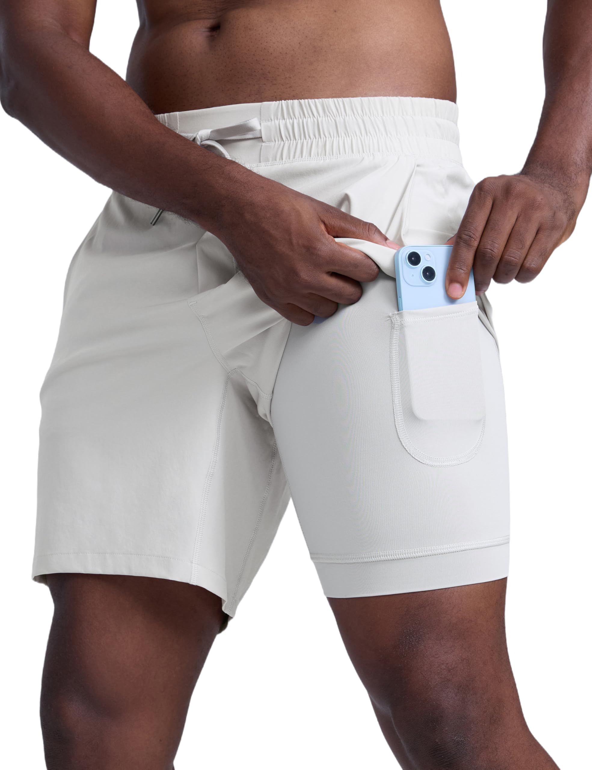 Mens 2 in 1 Running Shorts 7" - Lined Workout Quick Dry Lightweight for Sports Athletic with Pockets