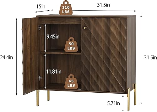 Miniatura 2 de Buffet de comedor moderno de mediados de siglo de 32 pulgadas con almacenamiento, aparador de buffet con diseño de ondas diagonales, mesa de