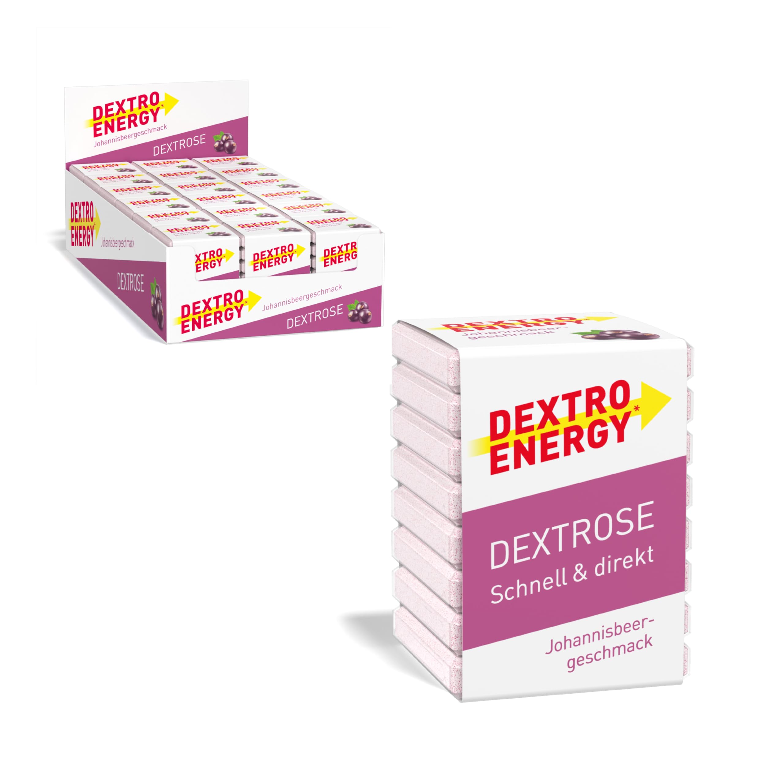 DEXTRO ENERGY WÜRFEL JOHANNISBEERE (18er Pack) - Traubenzucker Würfel mit Kohlenhydraten, Würfel mit Dextrose, mit Maltodextrin, Laktosefrei, Glutenfrei