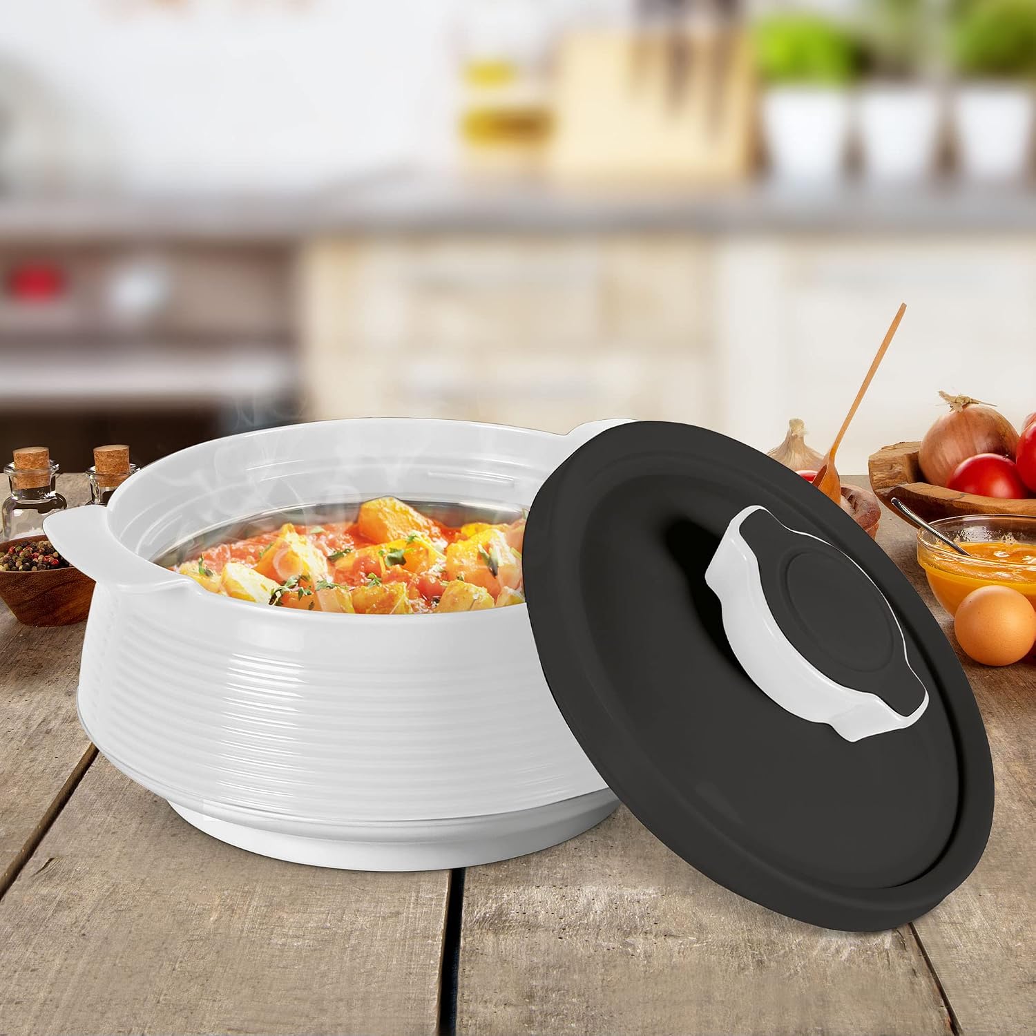 Milton Venice 2000 Insulated Inner Stainless Steel Casserole, 1.85 litres, Micro White | BPA Free | Food Grade | Easy to Carry | Easy to Store | Ideal for Chapatti | Roti | Curd Maker