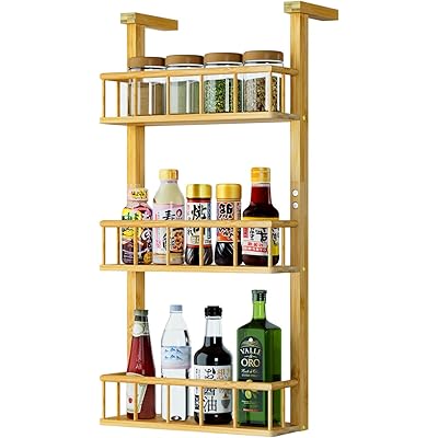 Focieulo キッチンラック 冷蔵庫サイドラック 吊り下げ 調味料 スパイス 棚 収納 スリム 竹製 3段棚 洗濯機 棚 洗濯ランドリー収納 小物入れ 簡単 …