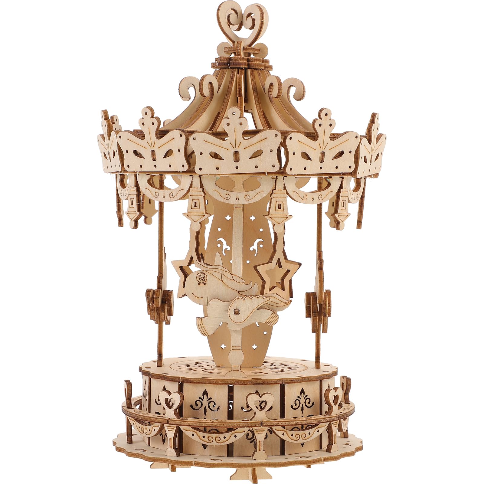 FOYTOKI Carousel Model Toys 3D Wooden Puzzle Kit for Kids - Creative Diy Merry-Go-Round Safe and Eco-Friendly Perfect for Home Decor and Family Interaction