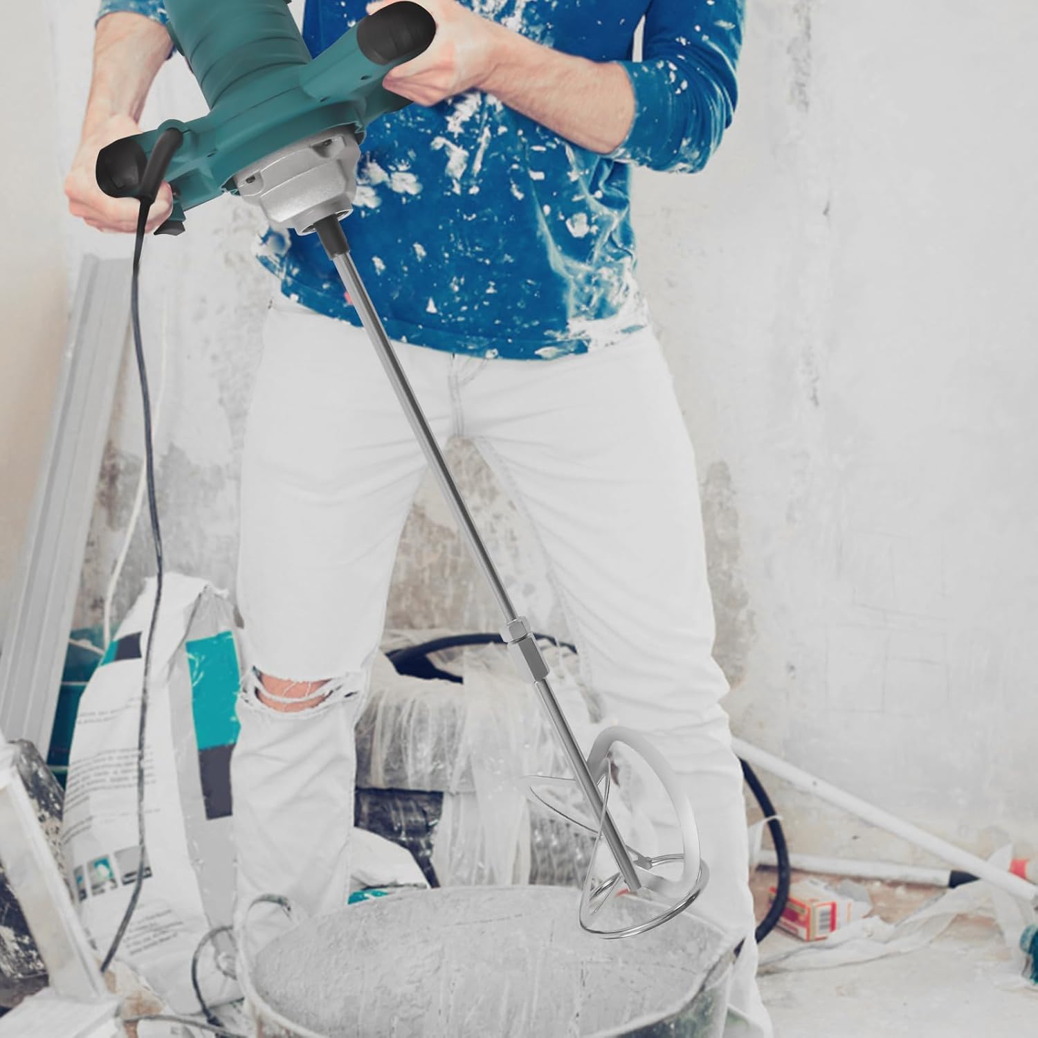 Miscelatore Elettrico, 2100W con Motore in Rame Puro, 6 velocità Regolabili per Calcestruzzo, Malta, Vernice e Intonaco, Design Portatile con Manico Ergonomico ed Asta Sganciabile Rapida,Green