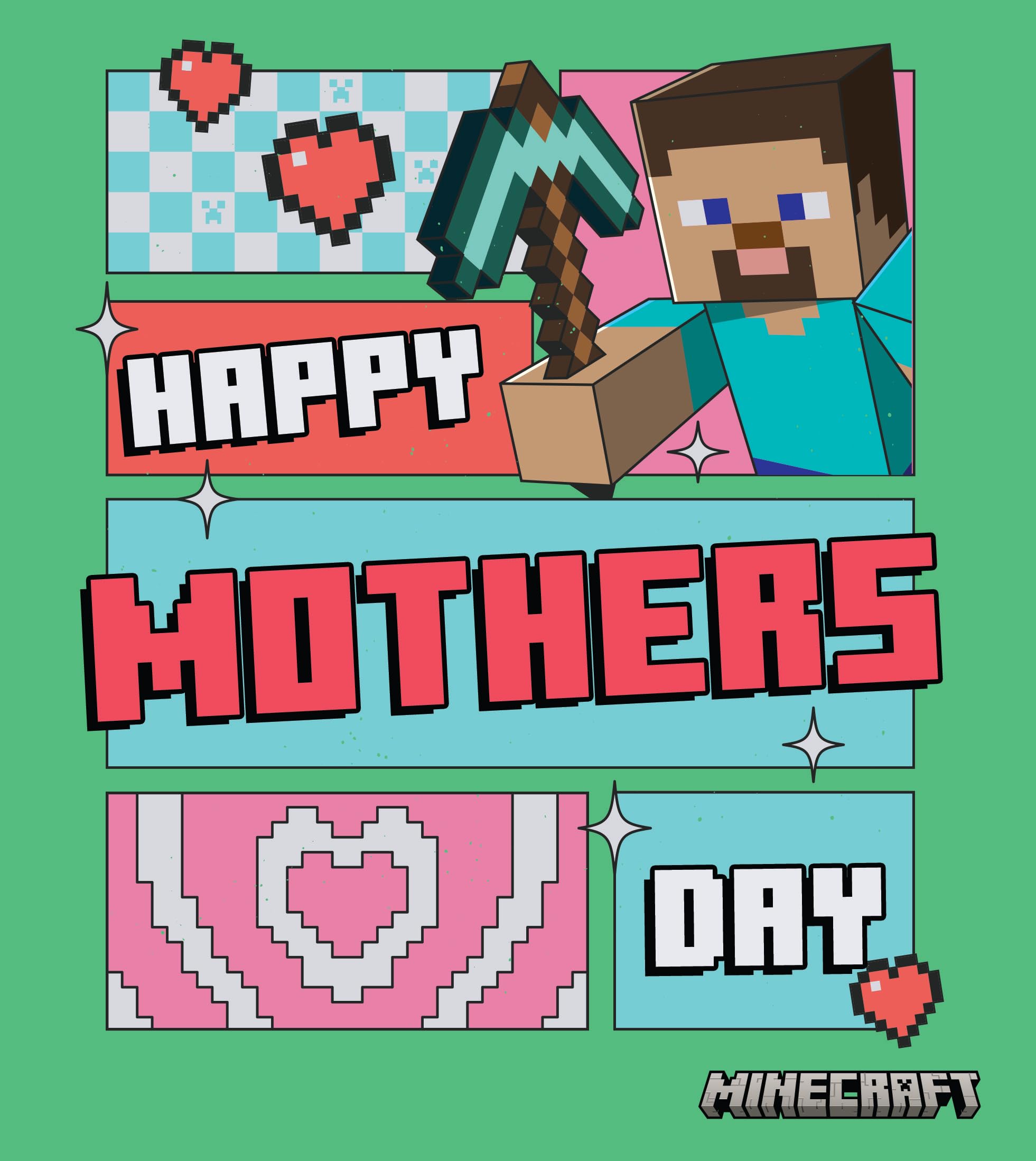 Minecraft Mother's Day Card, Happy Mothers Day Card For Gamers anf Gaming Lovers, Popular Video Game Mine Craft Block Design