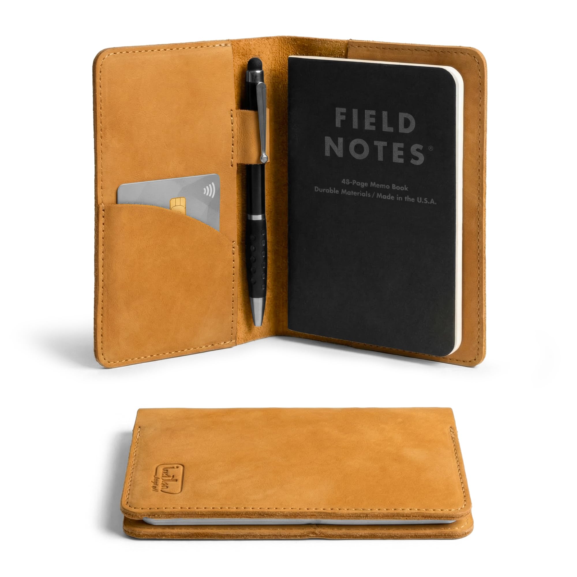 Leather Field Notes Cover, Leather Notebook Cover 3.5 x 5.5 in. with Card and Pen Holder, Handmade Protective Storage for Pocket Moleskine Journal Cover, Book & Notebooks, Notepad Wallet for Travelers