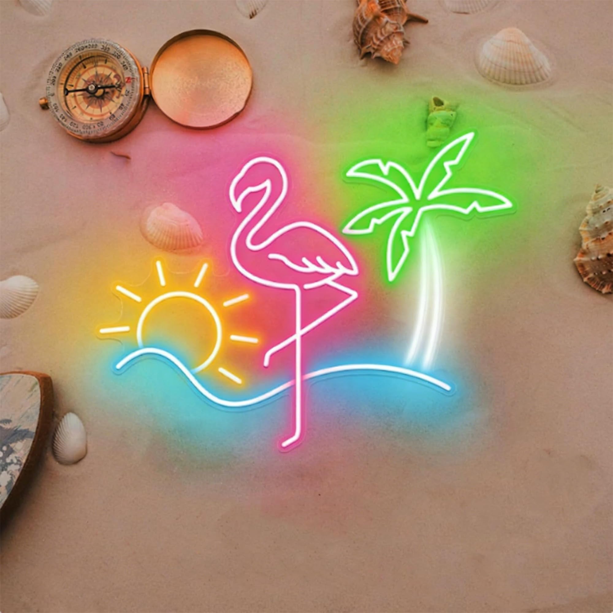Dimmable Summer Neon Sign Powered by USB,Acrylic Pink Flamingo Green Palm Tree Neon Art Light Sea Beach Light up Decor,Personalized Neon Light for Girls Room Sea Hotel Beach Pool Party(15.7x11Inch)