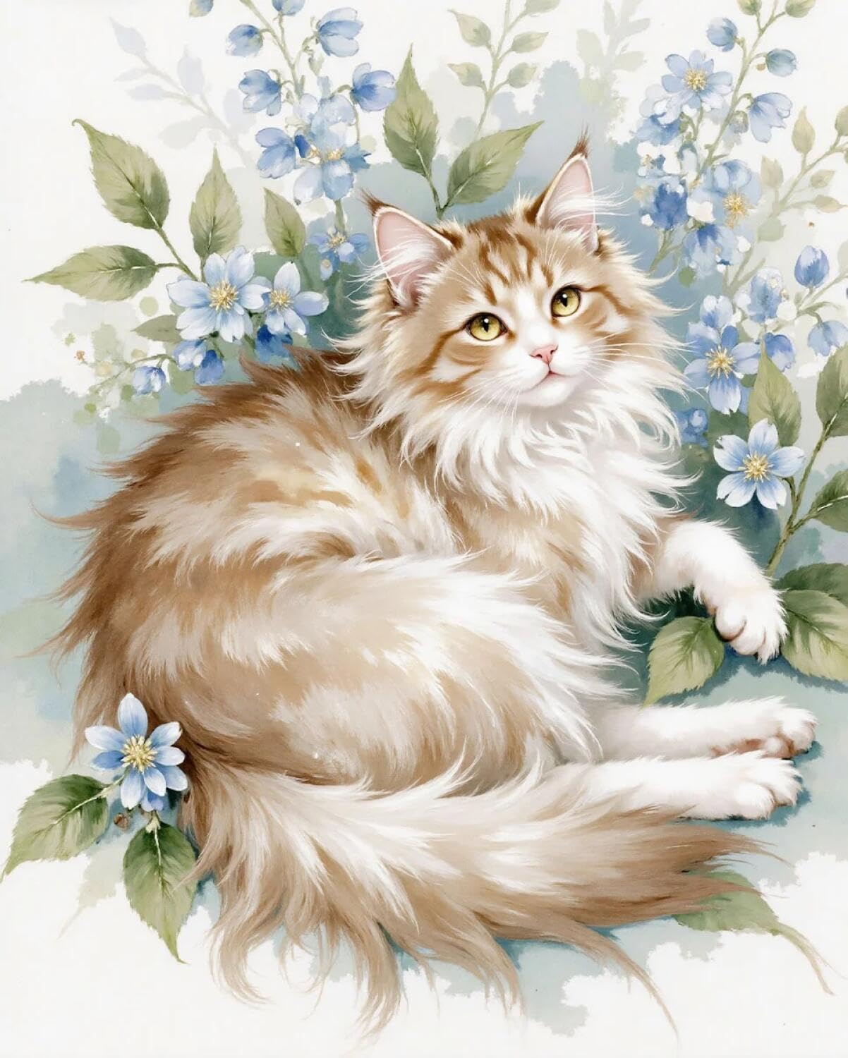 Rqwybcaxn Stamped Beaded Cross Stitch Kits Watercolor Cat 40x50cm