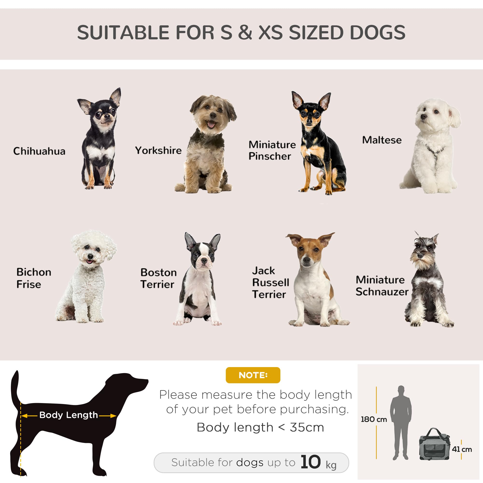 PawHut Transportador plegable para mascotas para perros pequeños y miniaturas, transportador portátil para gatos, caja de viaje para mascotas con alfombrilla extraíble, bolsas de almacenamiento, malla