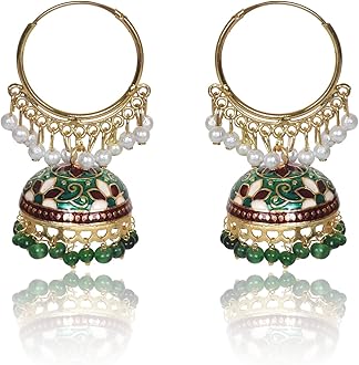 Nilu's Collection Gold Plated Chandbali Earrings with Pearls, Jhumka Style, Latest Stylish Traditional Hoop Jhumki Earrings for Women & Girls