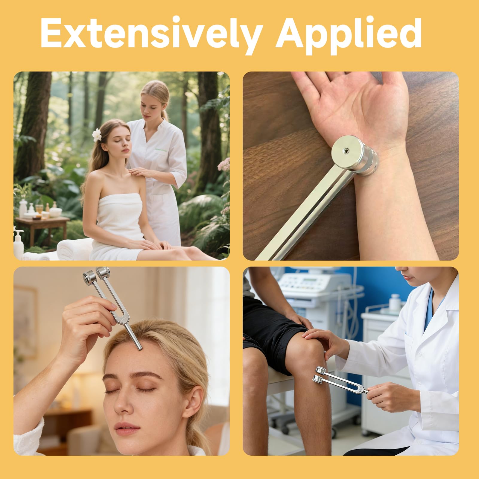 5 Diapasón terapéutico 128 Hz con martillo de silicona, Diapasón vibratorio de aleación de aluminio, kit con bolsa y paño de limpieza para relajación, meditación, equilibrio vibratorio