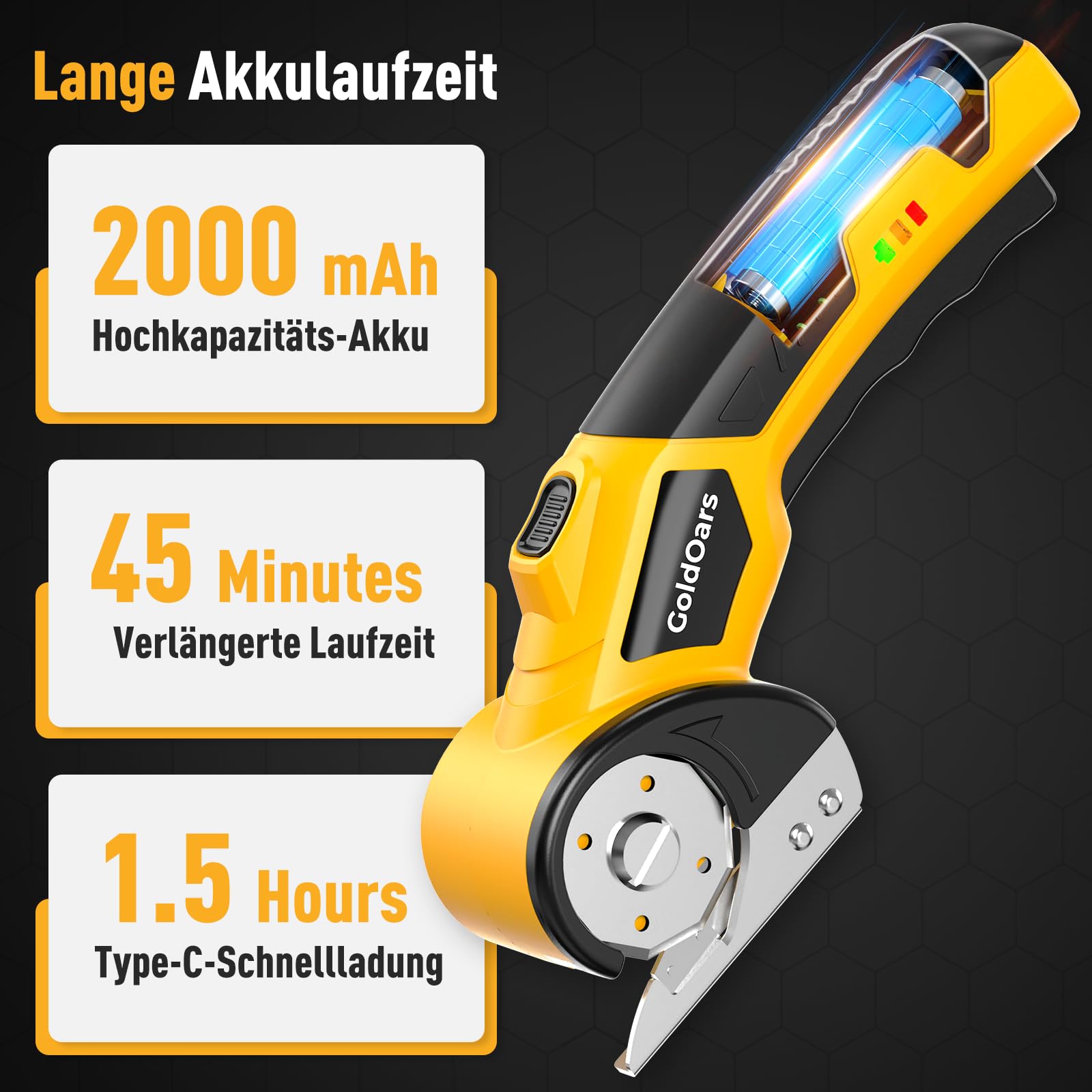 Kartonschneider, Elektrische Schere mit 4V 2000 mAh Akku, 6mm Schnittstärke für Pappe, Kartons & Basteln, inkl Ersatzklinge