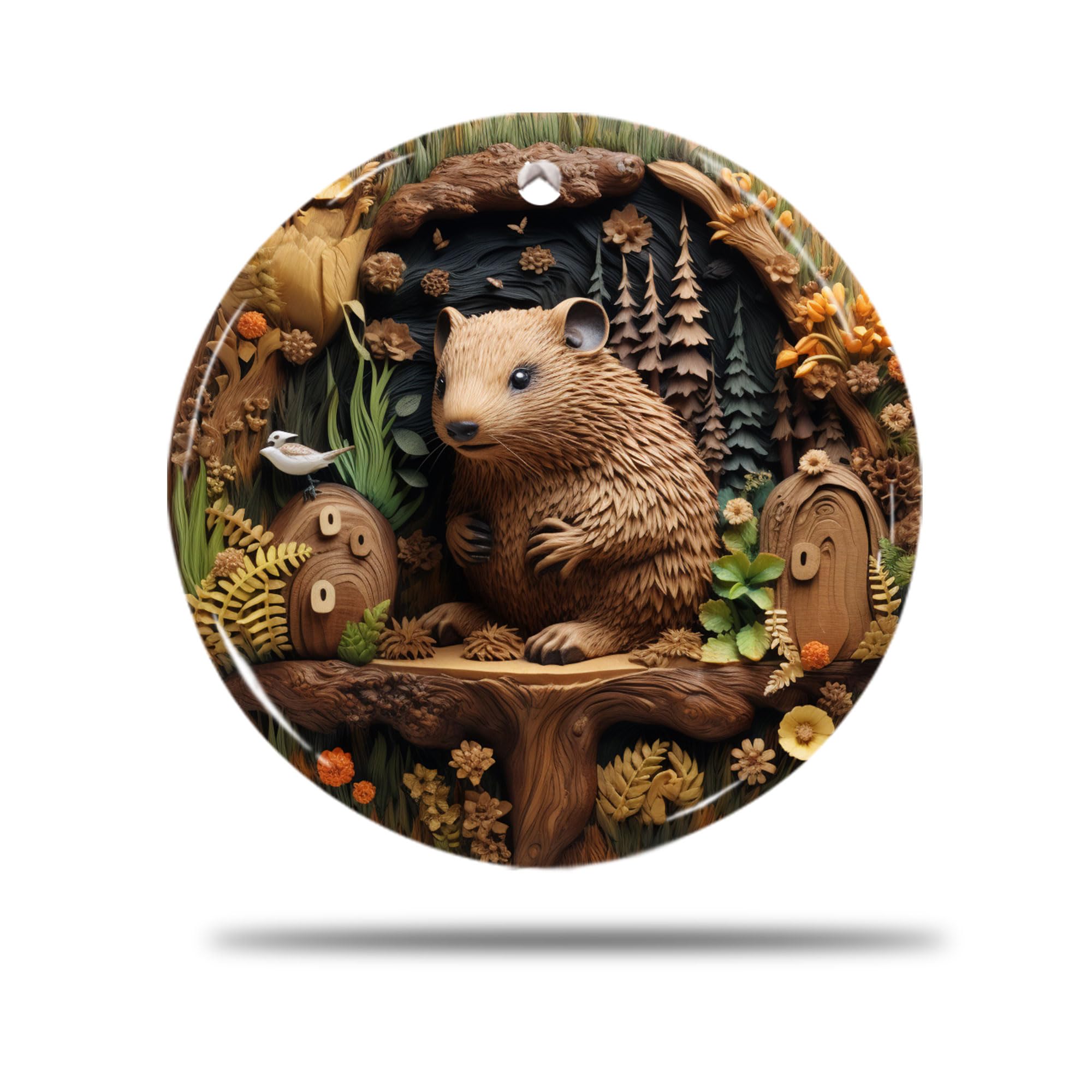 Zishenghuodianzishangwuyouxiangongsi Ceramic Christmas Ornaments, 7.3Cm Mole In Tree 3D Bauble Ceramics Christmas Tree Decorations Xmas Tree Hanging Ornaments For Gift Party Decor