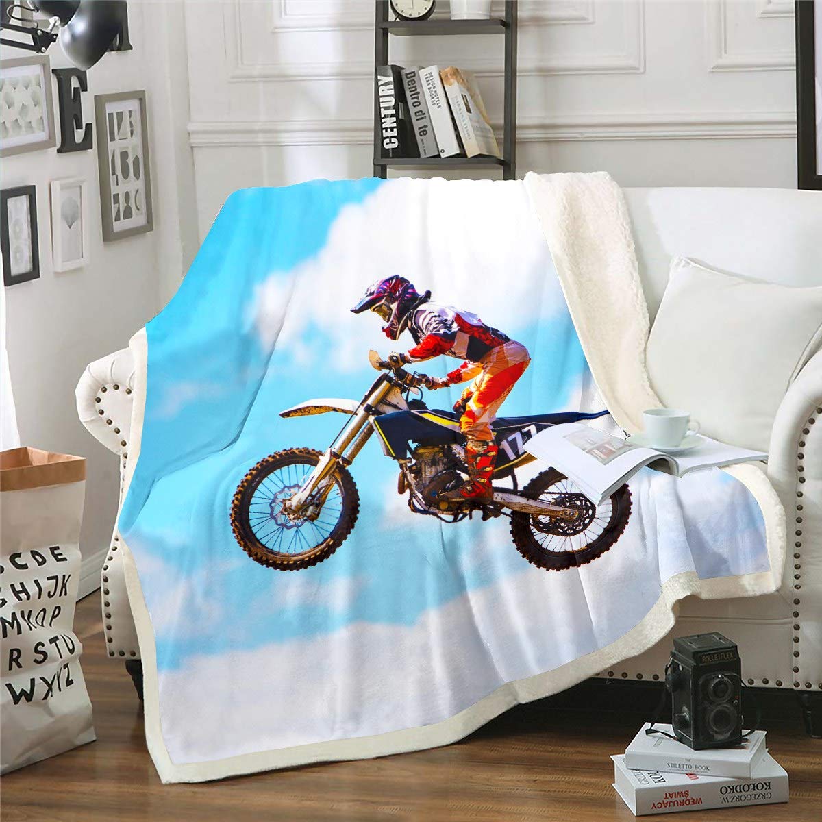 Couverture polaire moto cross enfant lit simple sport