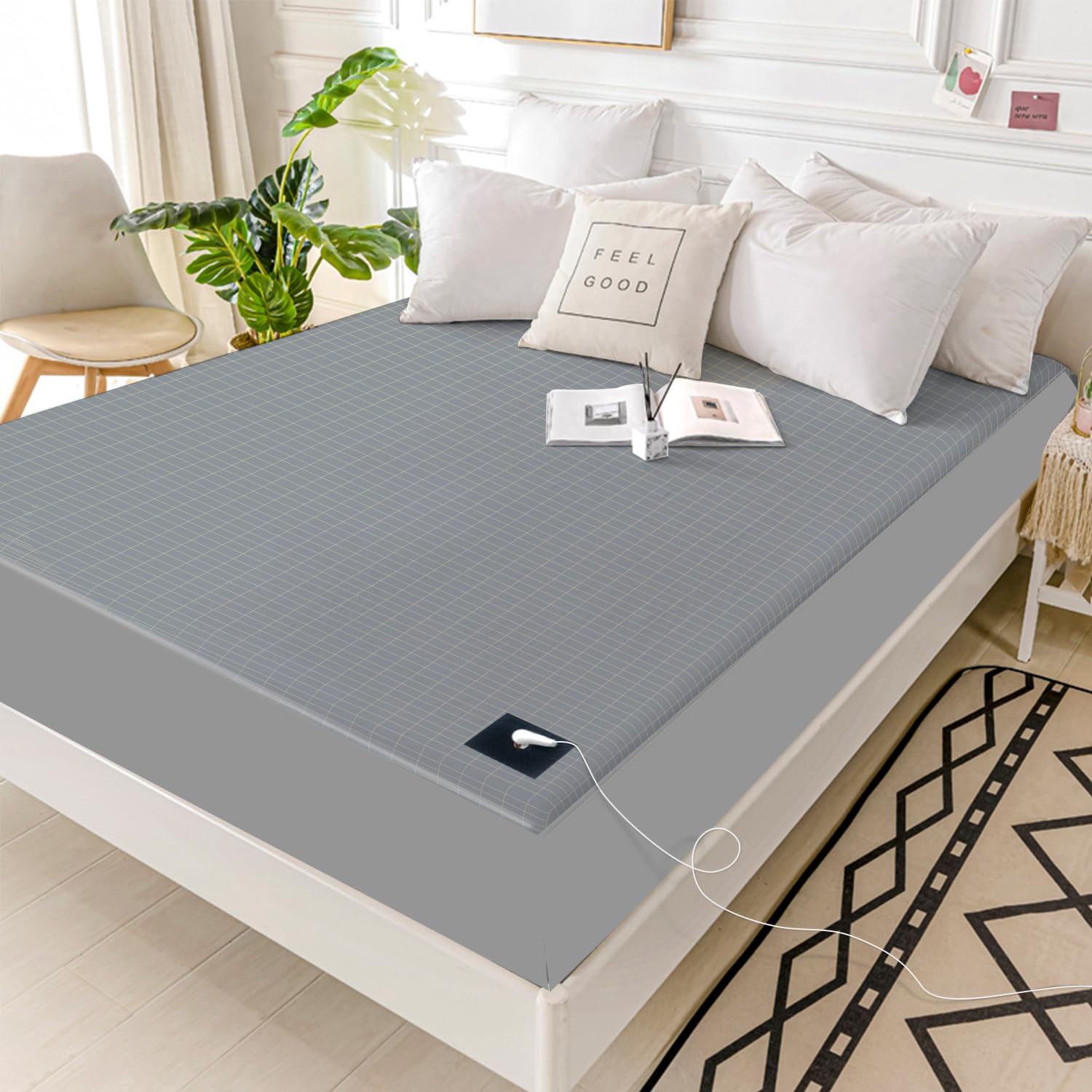 Grounding Mat For Bed Grounding Fitted Sheet, Earthing Sheets Super King Size With 15ft UK Cord - View #10