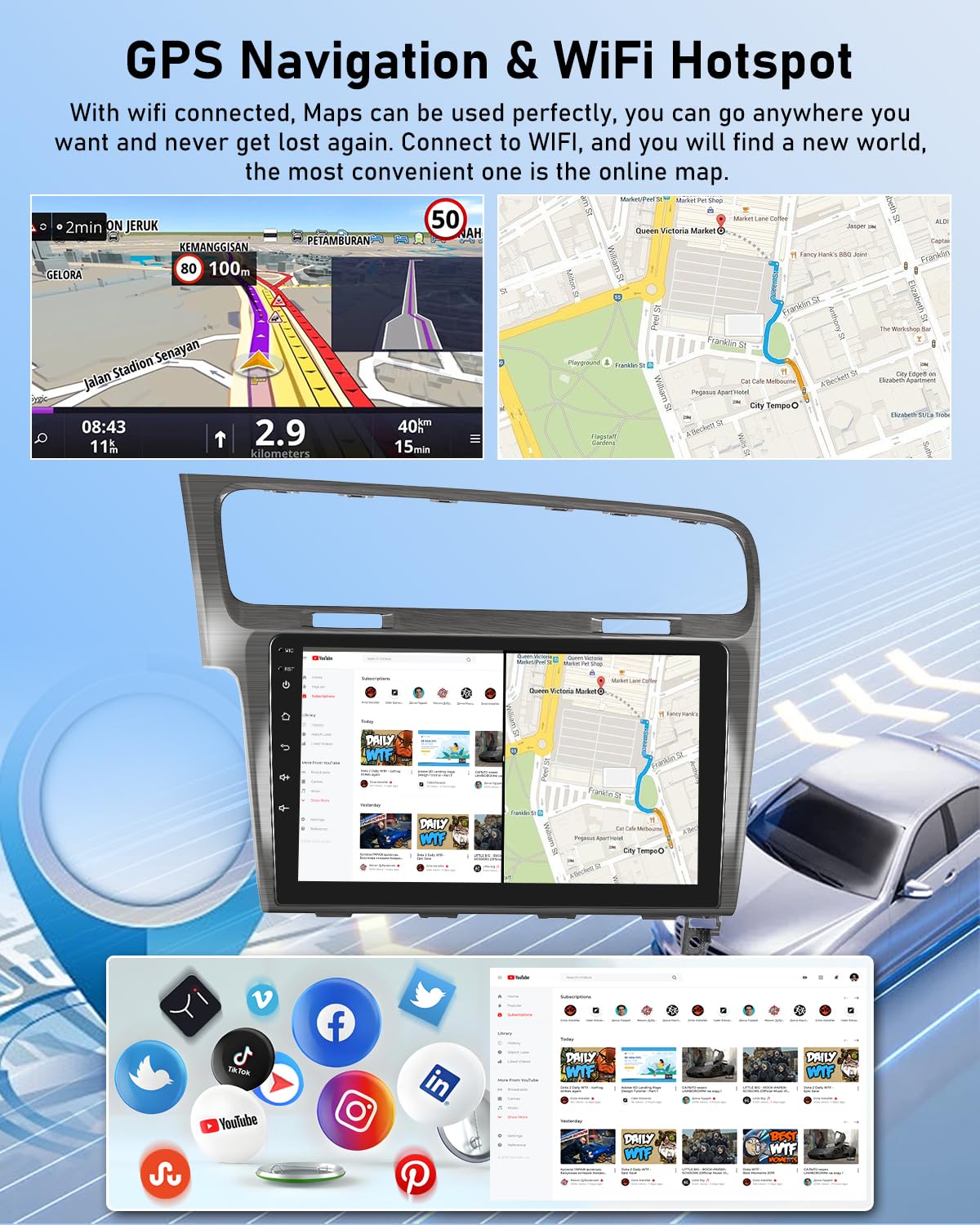 NHOPEEW 2G+64G Android Autoradio per VW Golf 7 MK7 2012-2020 - Senza fili Carplay e Android Auto - 10.1 pollici Android Stereo con WiFi EQ GPS Mirror Link FM RDS + Telecamera posteriore