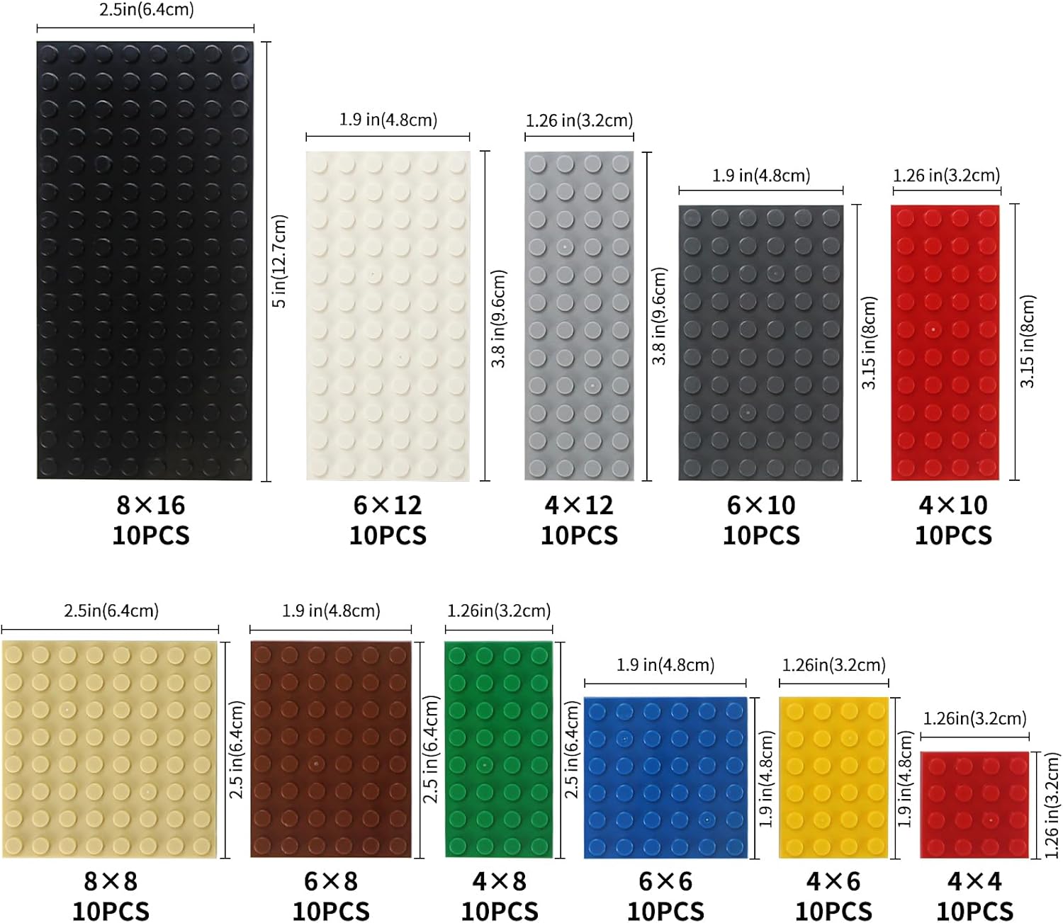 Mixed 11 Size Building Plates Set 110 Pieces Parts Base Platform Multicolored Classic Parts MOC Compatible with Baseplate for Figure Pack Toys - Image 2