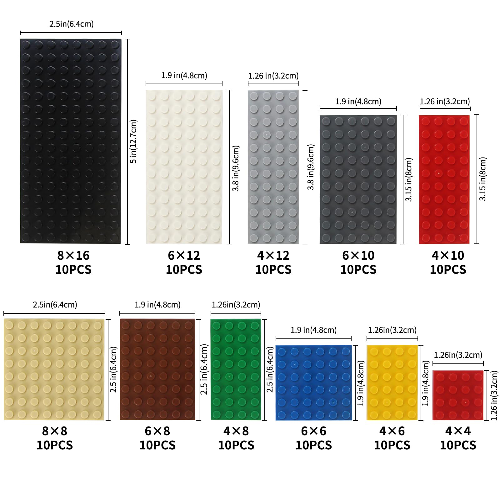 Feleph 110 Pieces 11 Sizes Classic Building Plates Parts 10 Mixed Color Compatible with Flat Platform Base for City Moc Figure Series Pack Set Toys Kids - Image 2
