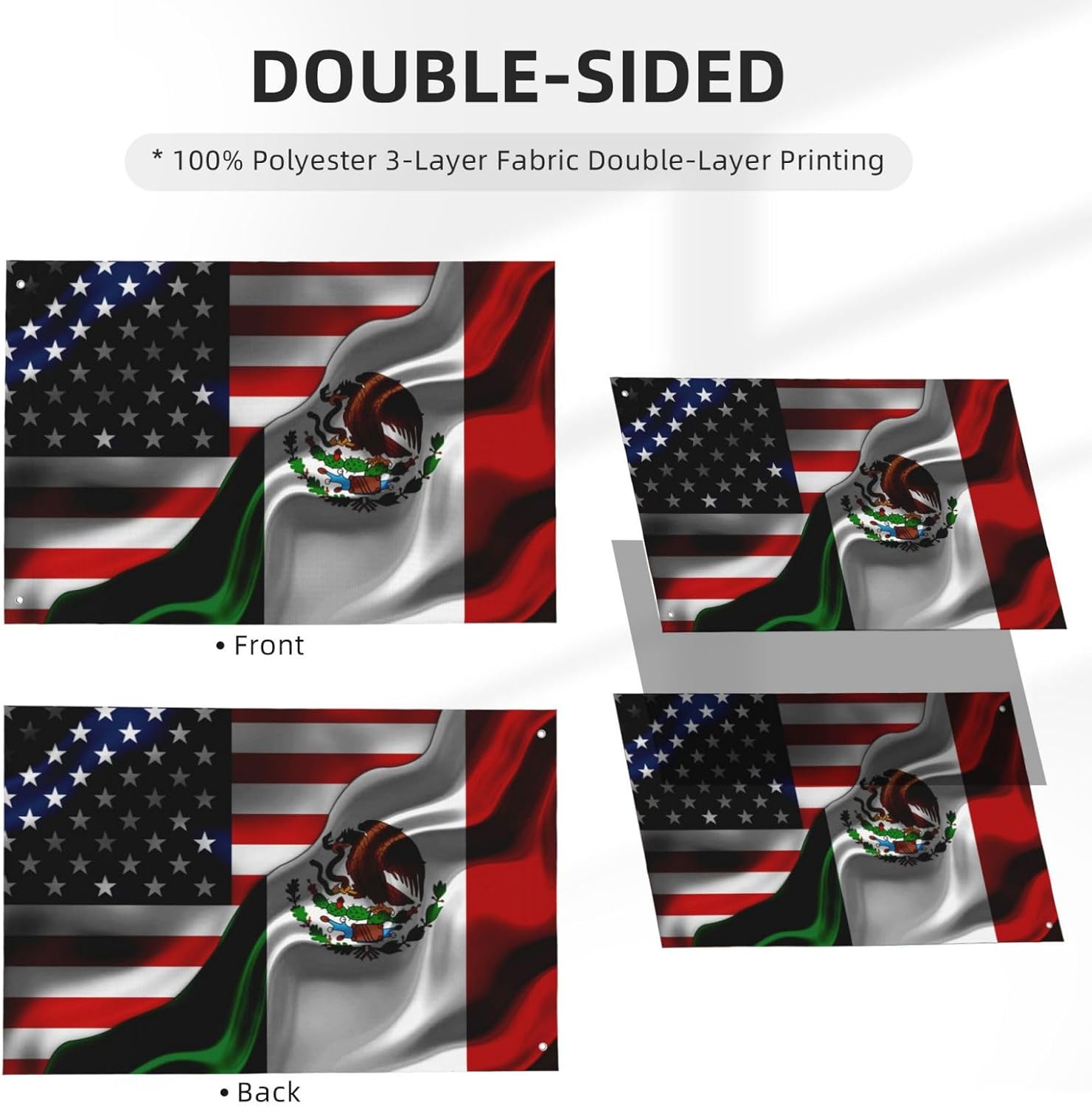 American Flag & Mexico Flag | 2x3 Ft Double-Sided Printing | Thickened Fabric Indoor/Outdoor Banner - Image 3