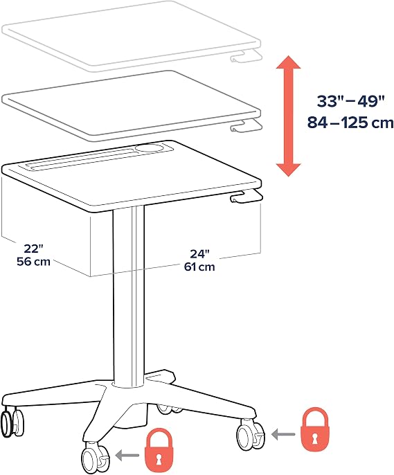 Ergotron LearnFit Mobile Standing Desk, Adjustable Height Small Rolling Laptop Computer Sit Stand Desk with Wheels for Classroom, Office, Medical or Home Use Adjusts from 33 to 49 Inches Grey