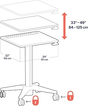 Ergotron LearnFit Mobile Standing Desk, Adjustable Height Small Rolling Laptop Computer Sit Stand Desk with Wheels for Classroom, Office, Medical or Home Use Adjusts from 33 to 49 Inches Grey